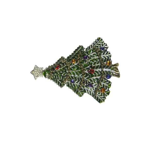 2008 AVON 5th Annual Christmas Tree Brooch Pin Signed Rhinestone Faux Pearl - Picture 10 of 10
